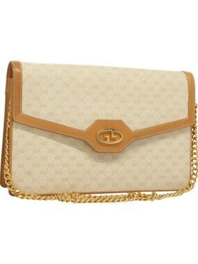GUCCI Micro GG Supreme Chain Shoulder Bag PVC White Gold